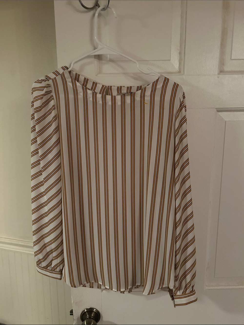 LOFT White Top with Yellow and Black Vertical Stripes women’s small